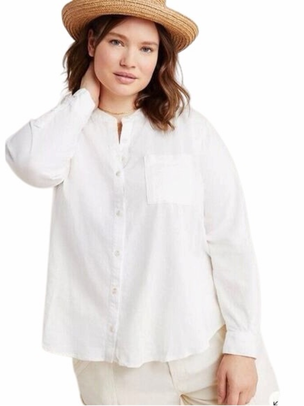 Pilcro Anthropologie White Linen Blend Whitney Long Sleeve Blouse Womens XS